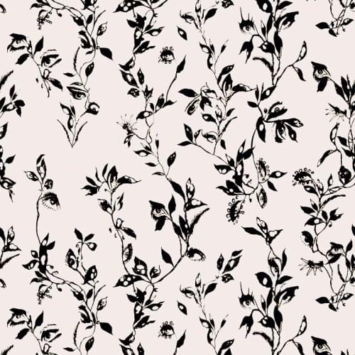 European and American Brand New Black Rattan Flower Artificial Silk Stretch Satin Women 's Clothing Printing Fabric