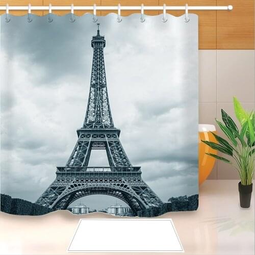 New Arrival Eiffel Tower 3D Print Shower Curtain Polyester Fabric Bathroom Curtain Waterproof Hook Bath Curtain 02
