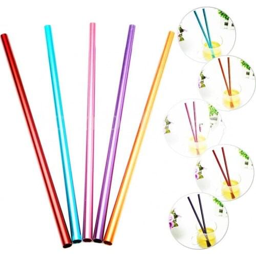 New 2pcs Reusable Rainbow Drinking Straw High Quality Metal Aluminum Drinking Straws Home Bar Party Supplies Decor AA