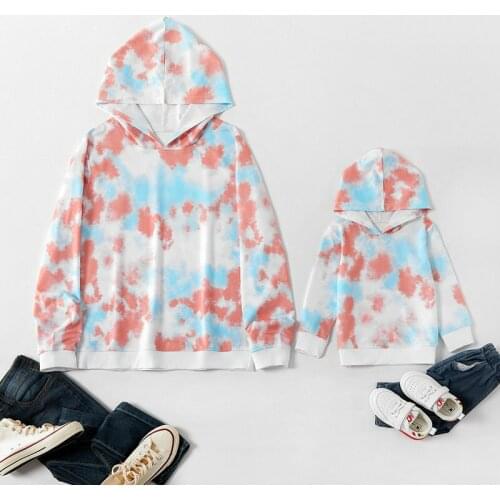 Family Matching Outfits Mommy and me Clothes Tie Dyed Hoodies Women Kids Girls Sweatshirt Hooded Top Family Clothing Outfits
