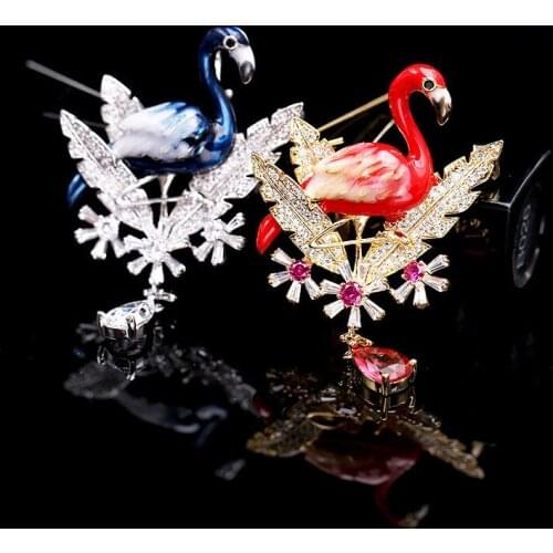 OKILY Luxury Beautiful Enamel Flaming Brooches Pins for Women Coat Accessories Zircon Bird Broach Pin Femme Christmas Gift