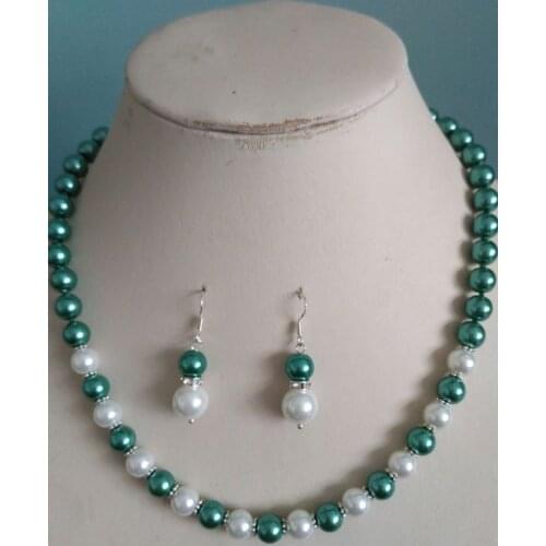 Wholesale good 8MM Dark green South Sea Shell Pearl necklace earrings set Grade V16Luxury Ms. girl Wedding