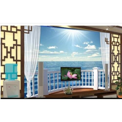 Custom photo wallpaper 3d wall murals wallpaper The sitting room 3 d balcony sea scenery TV setting wall picture wall papers