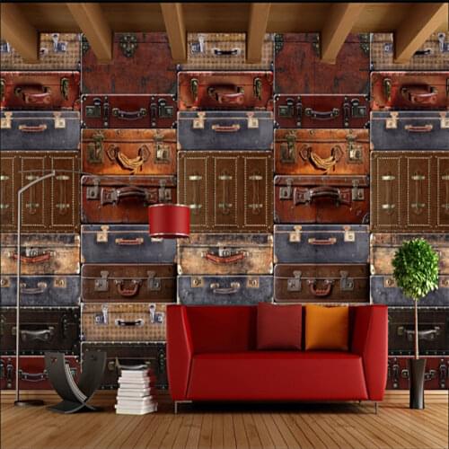 Retro Nostalgic Suitcase Luggage Background Mural Wallpaper 3D Cafe Restaurant Bar Industrial Decor Wall Paper Papel De Parede