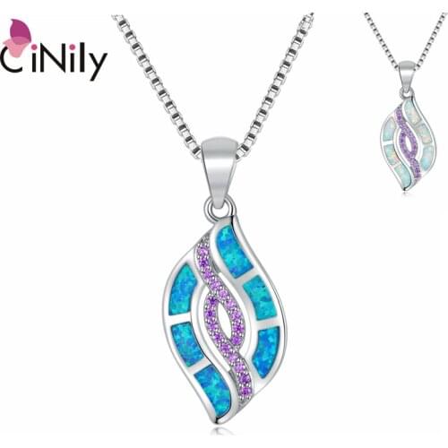 CiNily Luxury Blue & White Fire Opal Purple Stone Pendant Silver Plated for Women Pendant Jewelry Cocktail Party Gift