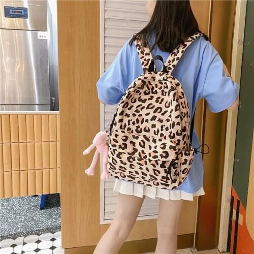 2021 Large Capacity Waterproof Fashion Nylon Women Backpack Female Leopard Print Travel Computer Bag College Girls School Bag