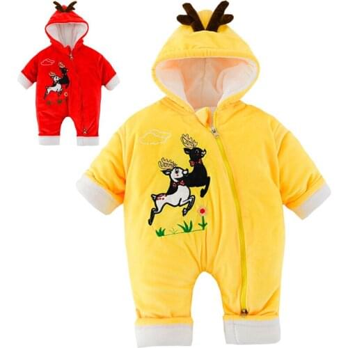 Autumn Winter Baby Romper Girls Boys Rompers Cartoon Christmas Deer Thick Warm Hooded Jumpsuits Newborn Clothes Infant Clothing