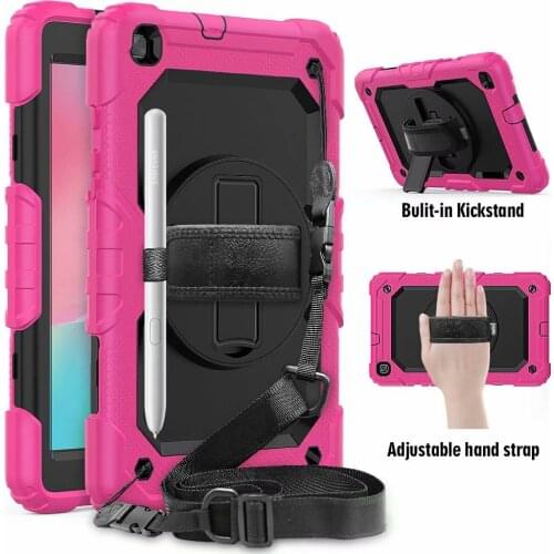 Silicone Case For Samsung Galaxy Tab A TabA 8.0 2019 T295 T290 Shockproof Cover Kids Tablet PC TPU Stand Shell + Shoulder Strap