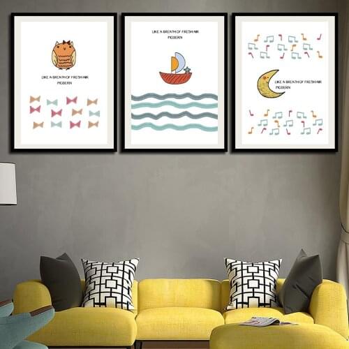 Blue Clouds Moon Nursery Canvas Wall Art Posters and Prints Large Canvas Painting Nordic Picture Kids Room Decoration