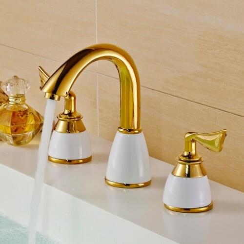 Basin Faucets Polished Gold Brass Made Modern Bathroom Sink Faucet Double Handle 3 Hole Bath Basin Counter Mixer Taps