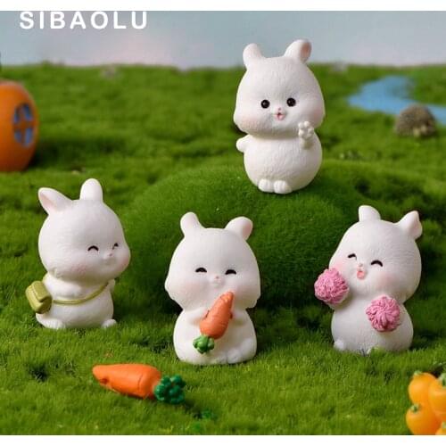 Resin Rabbit Easter Figurine Micro Landscape Diy Home Decor Miniature Fairy Garden Ornament Decoration Accessories Modern Figure