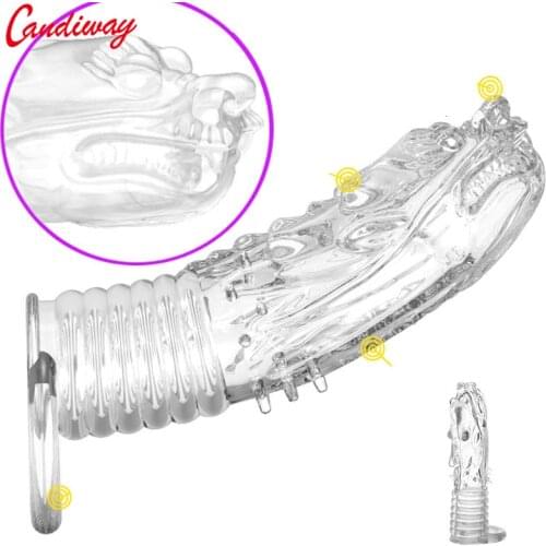 Dragon Penis Extender condom bold vibrator Sleeve lasting cock Ring Cover Delay Impotence Erection Extensions GSpot Sex toys Men