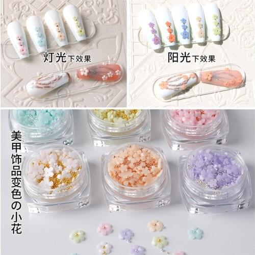 100Pcs/Bag Cute Five Petal Flower Nail Art Decorations 6mm Mini Color Change Resin Ornaments DIY Handmade Manicure Accessories