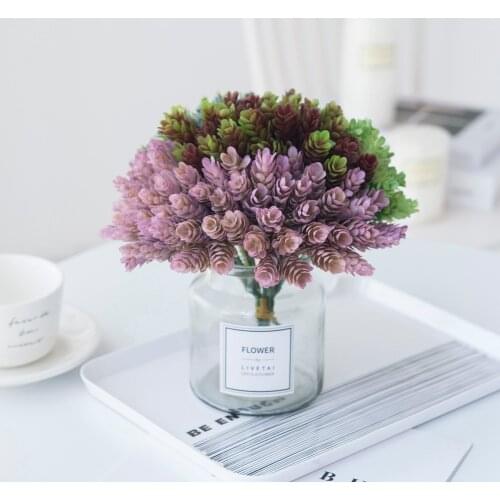 6 Pieces/Bundle Pineapple Grass Plastic Artificial Flowers DIY Gifts Candy Box Vases for Home Decor Table Wedding Bridal Bouquet