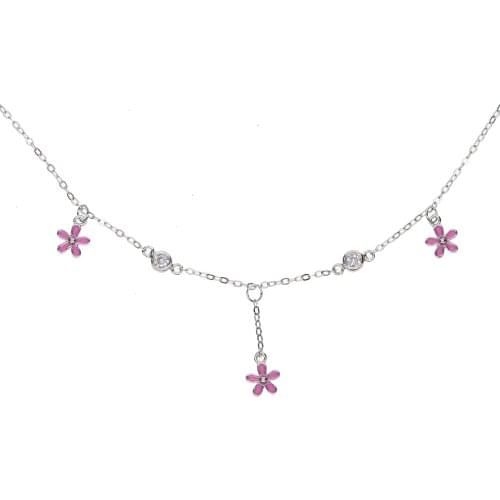 2019 spring pink black flowers tassel floating charm necklace choker fashion lovely cute young girl gift 925 silver jewelry gift