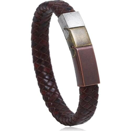 Explosive Style Stainless Steel Leather Bracelet Retro Woven Mens Jewelry Imitation Leather Bracelet Titanium Steel Bracelet