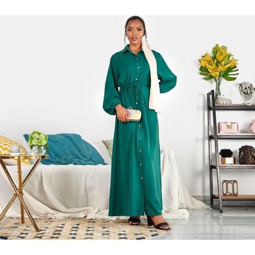 Abaya Dubai American Clothing Caftan Dress lapel Set with Hijab abayas for women has a waist tie Muslim Fashion