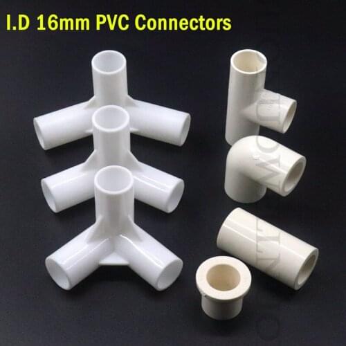 2~20pcs Internal Dia 16mm White PVC Pipe Fittings PVC Straight Elbow Tee Connector Plastic Joint DIY Wardrobe Tent Fittings