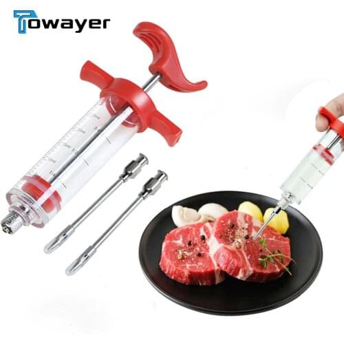 Free shipping Hot Selling BBQ Meat Syringe Marinade Injector Turkey Chicken Flavor Syringe Kitchen Cooking Syinge Accessories