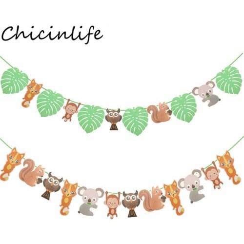 Chicinlife 1Set Woodland Forest Animal Banner Birthday Party Bunting Garland Decoration Baby Shower Safari Jungle Party Supplies
