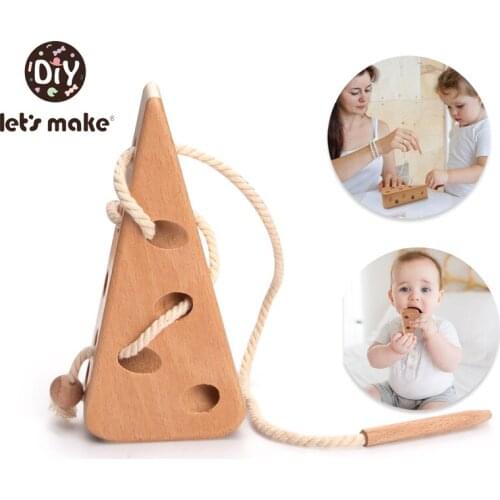 Lets make Wooden Lacing Cheese Threading Toys Motor Skills Game Montessori Cognition Preschool Puzzle Gift Beech Wooden Toys