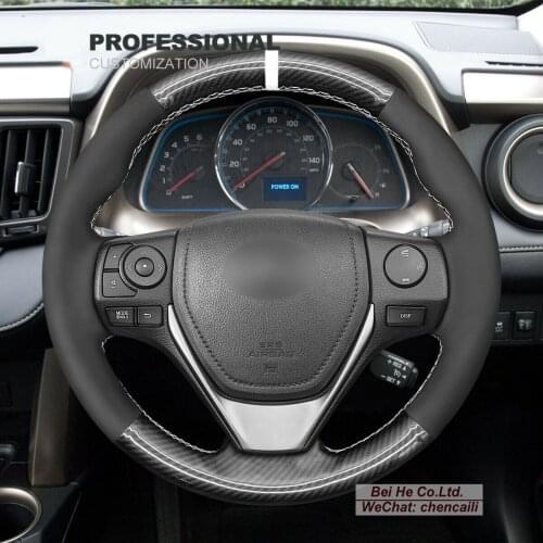 DIY Hand Stitching PU Carbon Fiber Black Leather Car Steering Wheel Cover for Toyota RAV4
