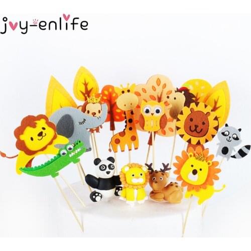 1pcs Jungle Wildlife Lion Giraffe Felt Cake Bowler Hat Decoration Baby Shower Birthday Celebration Party Wedding Supplies