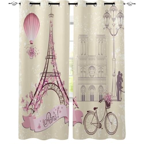 France Paris Tower Hot Air Balloon Bicycle Retro Home Decor Living Room Curtains Window Treatments Curtain For Kitchen Bedroom