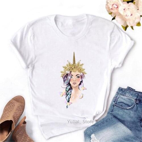 Unicorn Queen Butterfly Print Tshirts Women T Shirt Haut Femme Tumblr Clothes Harajuku Kawaii T-Shirt Female Streetwear