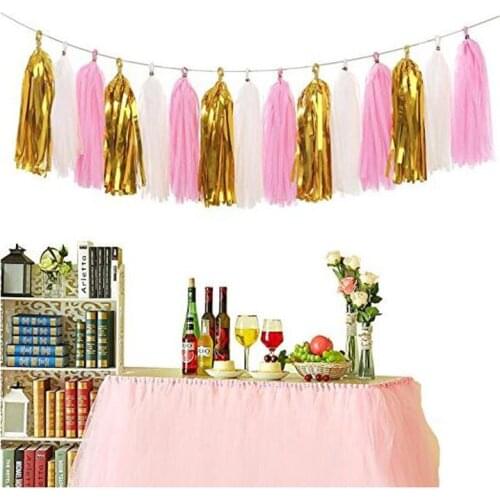 Garland, Tissue Paper Tassels for Wedding, Birthday Party Decorations, 20 pcs DIY Kits - (Orange+Metallic Gold+Tan+Ivory)