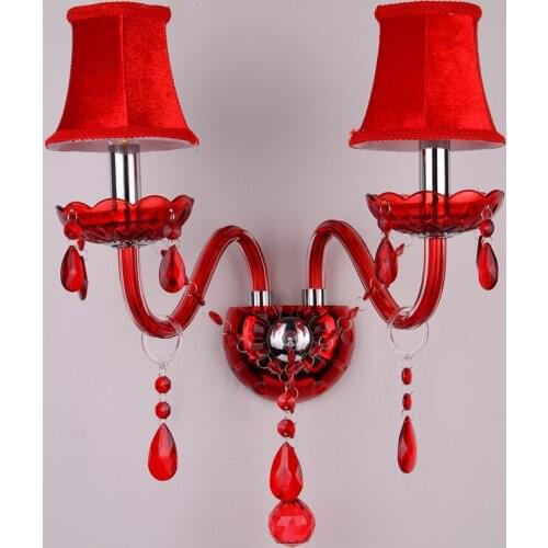 European style crystal wall lamp LED E14 Red wall light use for bedroom living room Marriage room indoor light fixture