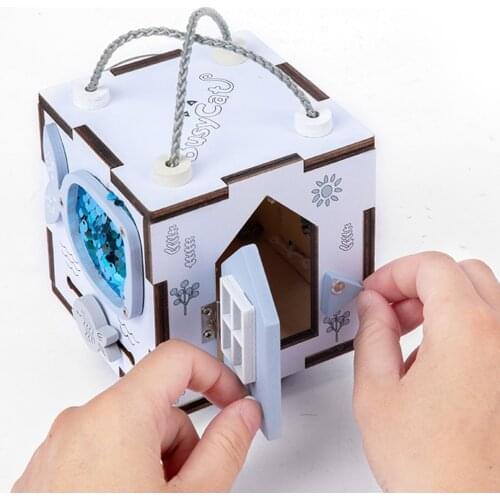 Montessori Busy Cube Unlocking Toy Basic Life Skills Learning Sensory Play Wooden Toy For Kids Toddle Busy Cube Activity Toysl