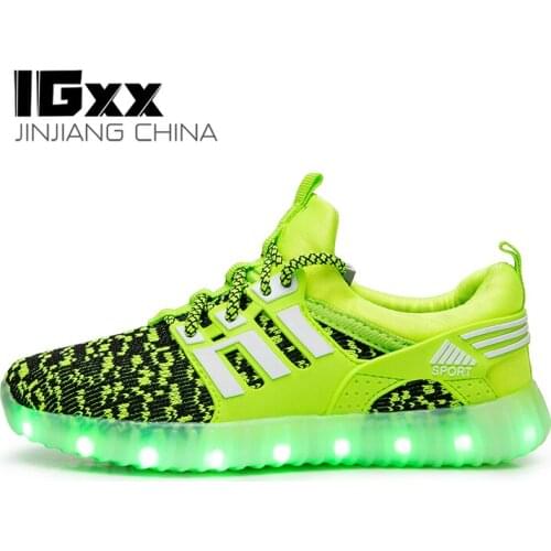 IGxx LED Light Up Shoes For Kids USB Charging Glowing Shoes LED Kids Best Gift Shoes Child Luminous Knit Sport LED Sneakers Boys