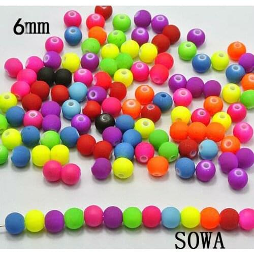Free Shipping 100pcs/lot Size 6mm Multicolor Double Holes Matte Fluorescent Neon Acrylic Round Beads