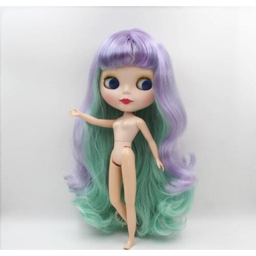 Blygirl,Blyth doll,Purple green color bangs curl, common body, 7 joint doll, frosted face shell doll, can change the body
