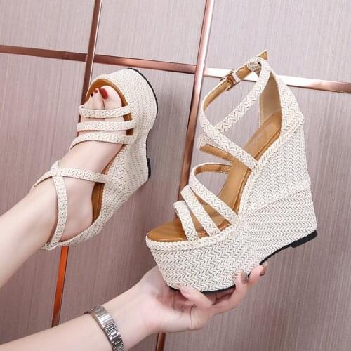 Summer 16cm High Heel Wedges Heel Sandals 14cm Fashion Thick Bottom Platform Open Toe Ladies Sandals