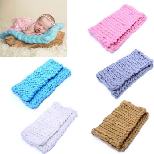 M89CSoft Crochet Wool Basket Warm Wrap Baby Newborn Photography Props Blanket Pink/Khaki/Blue/White/Gray