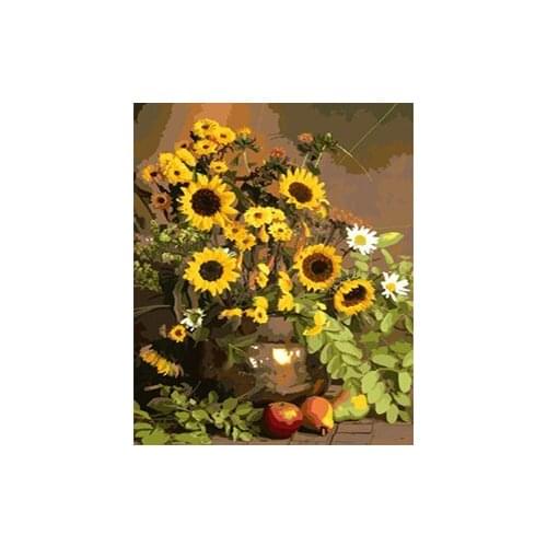 MaHuaf-W201 still life dasies adn pears Hand painted canvas oil painting by numbers 40x50 framed coloring by numbers