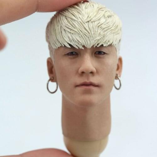 1/6 Scale Lee Seunghyun Head Sculpt White Hair Bigbang Korea Star Head Carving with Earing for 12in Action Figure