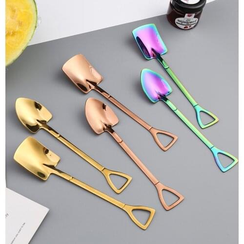 Stainless Steel Honey Dessert Spoons Tableware Watermelon Fruit Specialty Spoons Rainbow Finish Mini Iced Cream Shovel for Party