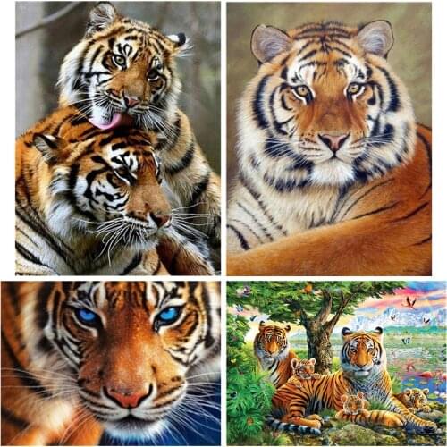 CraftArtGo 5D DIY Diamond Embroidery tiger Full Square Round Rhinestone Mosaic Painting Cross Stitch Flowers Diamond Kit