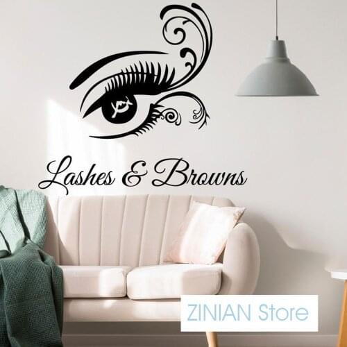 Lashes Brows Extensions Eyes Wall Stickers Girls Bedroom Decor Beauty Salon Vinyl Wall Window Decals Wall Decoration Poster D938
