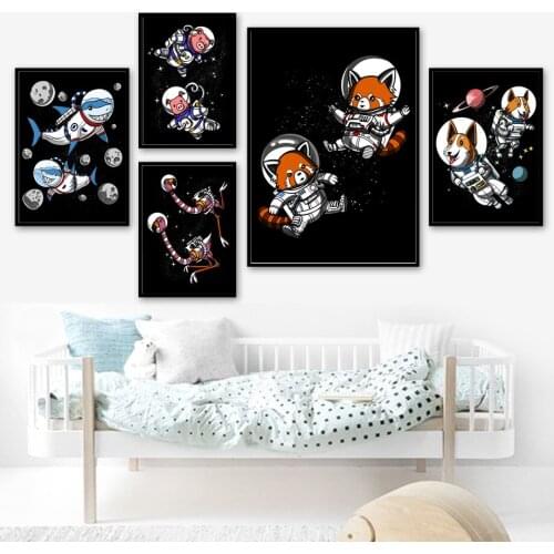 Shark flamingo Dog Raccoon Marmot Pig Space Astronaut Wall Art Print Canvas Painting Nordic Poster Wall Pictures Kids Room Decor