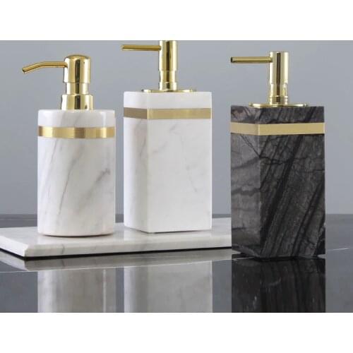 Natural Mable Bottles Creative Luxury Gold Bottles Liquid Soap Dispensers Bathroom Set Home Decoration Bathroom Accessories