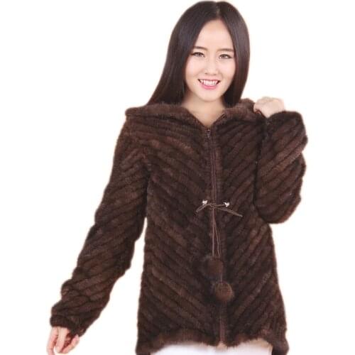 Mink Twill Weave Long Sleeve Hooded Mink Knit Korean Style Coat Hooded Jacket