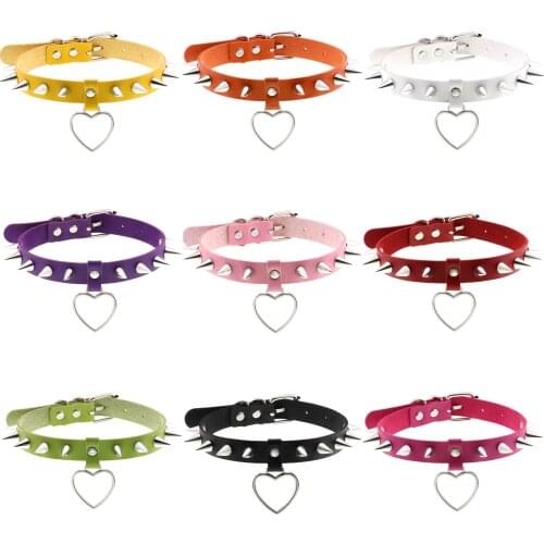 Charm Rivet Heart Pendant Goth Sexy Collar Necklaces for Women PU Leather Harajuku Punk Choker Necklace Egirl Gothic Jewelry