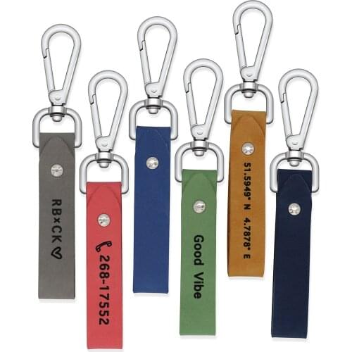 Personalized Genuine Leather Keychain Gifts Engrave Coordinate Name and Number Custom Quotes KeyRings with 6 colors