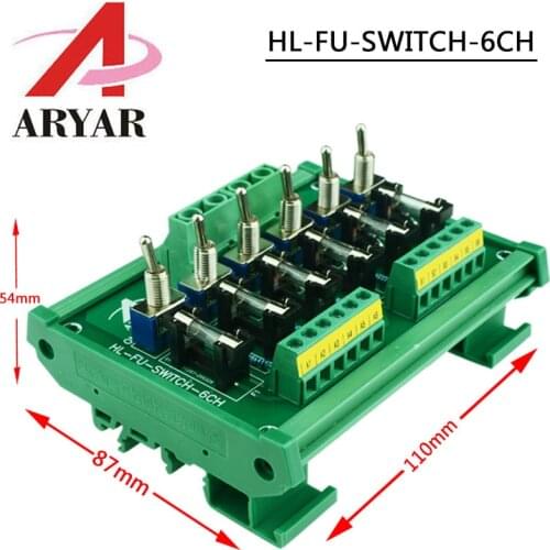 DIN Rail Mount 6 Position Power Distribution Fuse Module Board with swtich, switch fuse module For AC/DC 5~32V