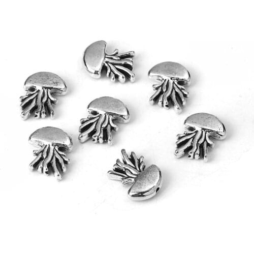 DoreenBeads Zinc Based Alloy Spacer Beads Jellyfish Silver Color Jewelry DIY Charms 16mm x 12mm, Hole: Approx 1.2mm, 30 PCs