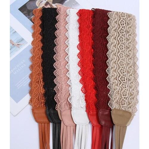 New Lace pu Leather Womens Ribbon Dress Belts pius size tassel Waist Designer black Belt for Women red Luxury Fashion